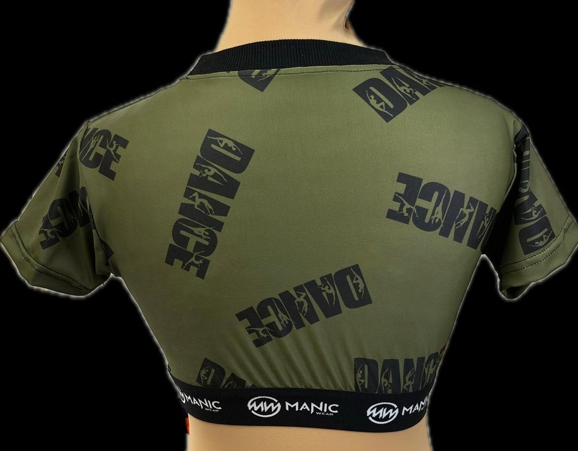 Manic Dance Crop Top Camo Green-Black Large Logo