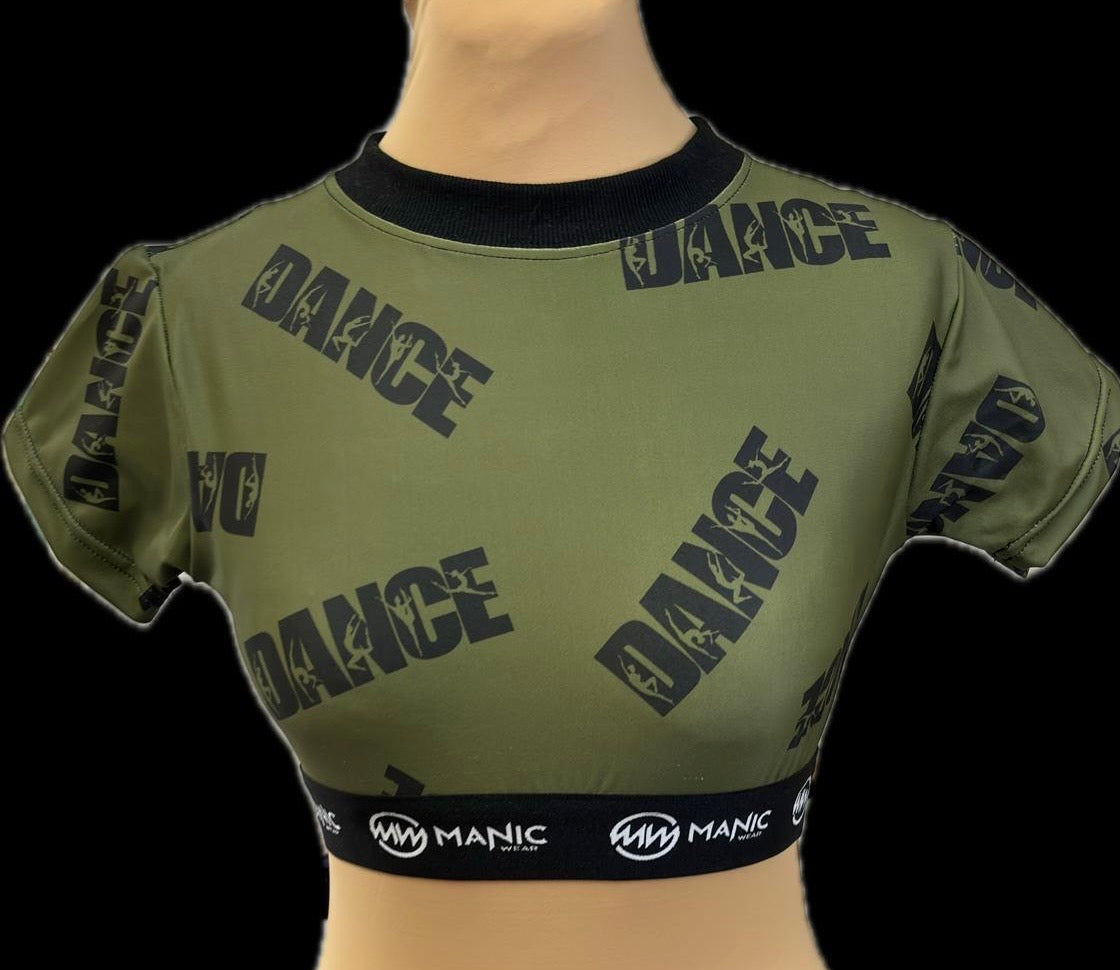 Manic Dance Crop Top Camo Green-Black Large Logo