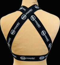 Manic Dance Cross Strap Crop Top Cappuccino Panel-Black Small Logo