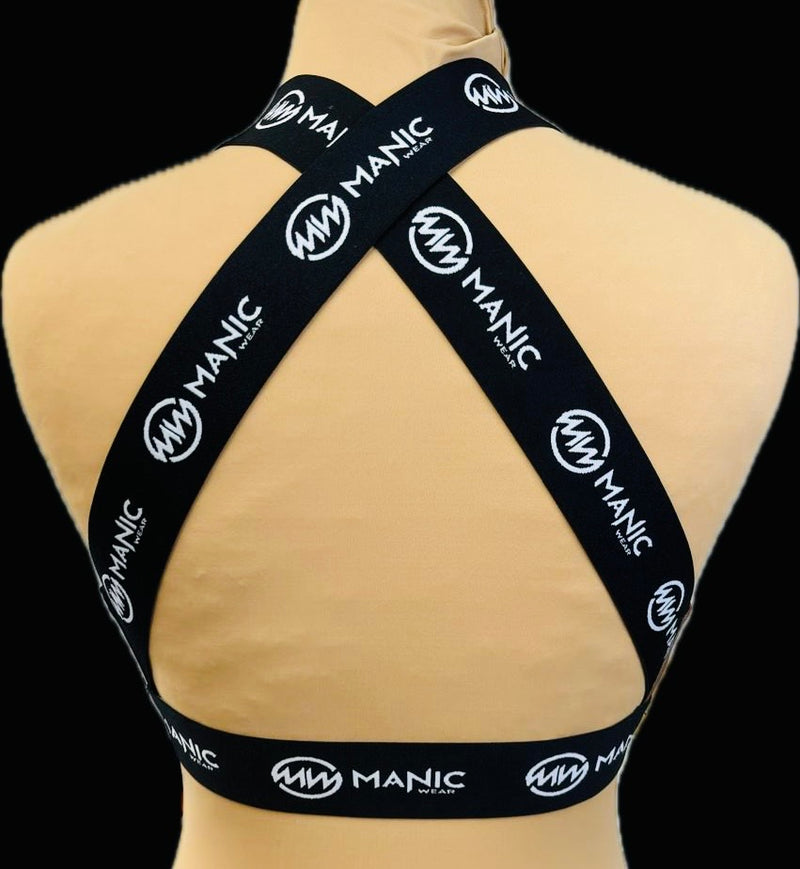 Manic Dance Cross Strap Crop Top Cappuccino Panel-Black Small Logo