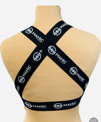 Manic Wear Cross Strap Crop Top Panther Print Panel-Black