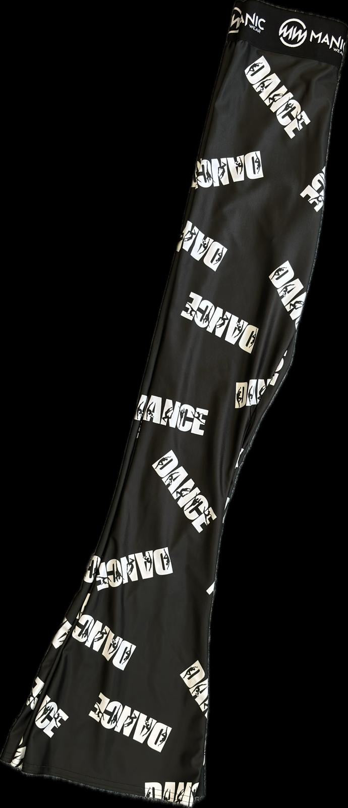 Manic Dance Flared Leggings-Jazz Pants Black-White Large Logo