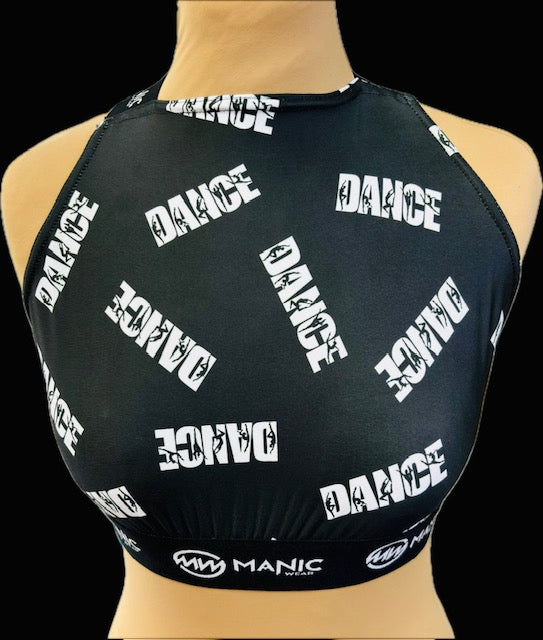 Manic Dance Cross Strap Crop Top Black-White Small Logo