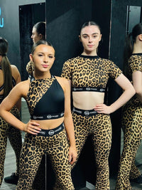Manic Wear Cross Strap Crop Top Panther Print Panel-Black