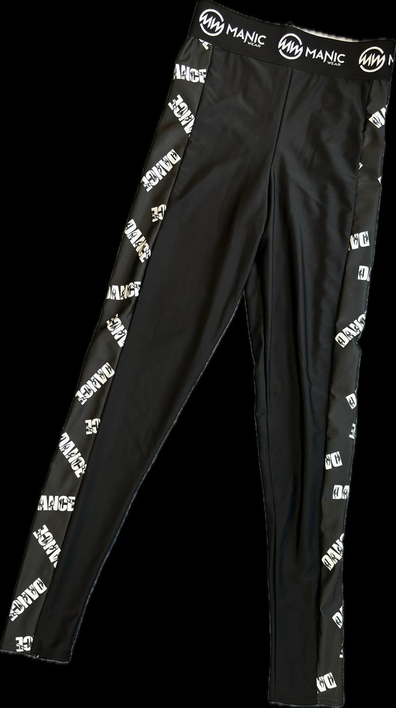 Manic Dance Leggings Black Panel-White Small Logo