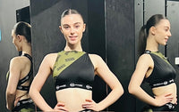Manic Dance Cross Strap Crop Top Camo Green Panel-Black Small Logo