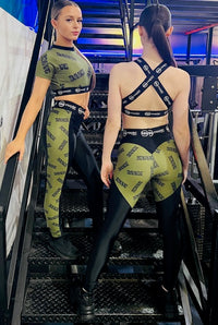 Manic Dance Crop Top Camo Green-Black Large Logo