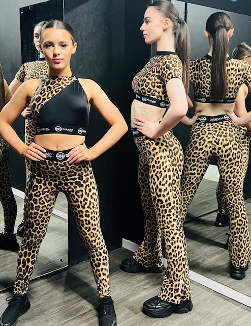 Manic Wear Cross Strap Crop Top Panther Print Panel-Black