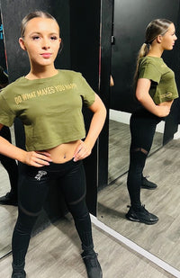 Manic Wear Crop Tee Olive-Gold Reflective Logo