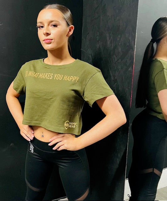 Manic Wear Crop Tee Olive-Gold Reflective Logo