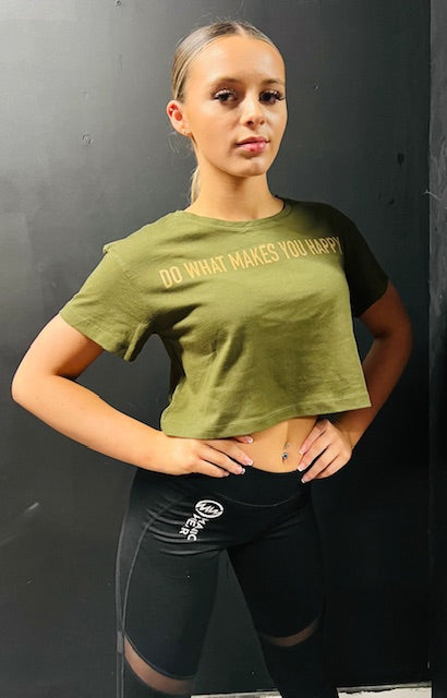 Manic Wear Crop Tee Olive-Gold Reflective Logo
