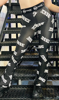 Manic Dance Flared Leggings-Jazz Pants Black-White Large Logo