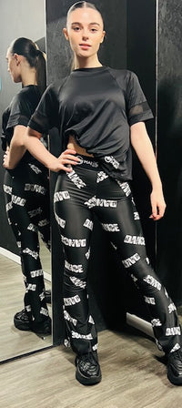 Manic Dance Flared Leggings-Jazz Pants Black-White Large Logo
