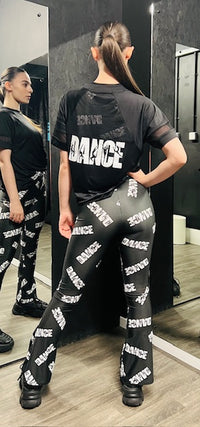 Manic Dance Flared Leggings-Jazz Pants Black-White Large Logo