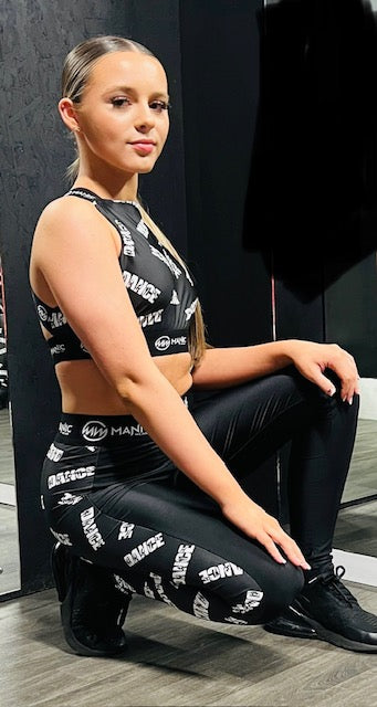 Manic Dance Cross Strap Crop Top Black-White Small Logo