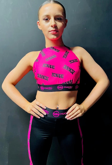 Manic Dance Cross Strap Crop Top Lipstick-Black Small Logo