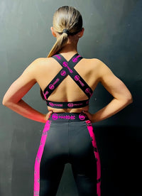 Manic Dance Cross Strap Crop Top Lipstick-Black Small Logo