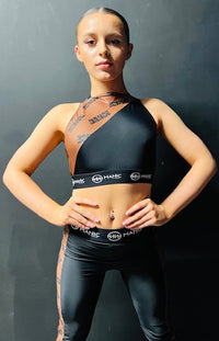Manic Dance Cross Strap Crop Top Cappuccino Panel-Black Small Logo