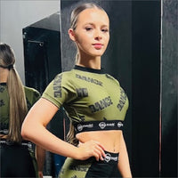 Manic Dance Crop Top Camo Green-Black Large Logo