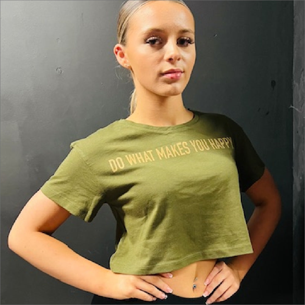 Manic Wear Crop Tee Olive-Gold Reflective Logo