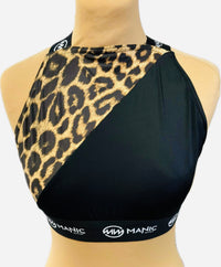Manic Wear Cross Strap Crop Top Panther Print Panel-Black