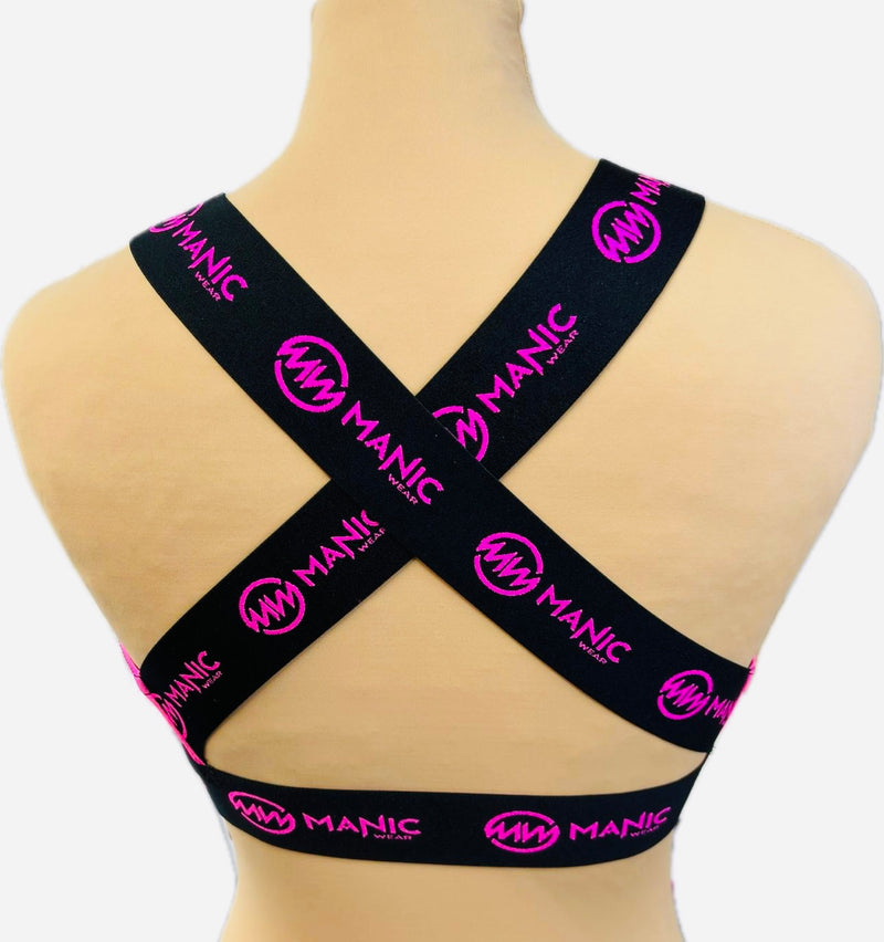 Manic Dance Cross Strap Crop Top Lipstick-Black Small Logo