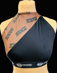 Manic Dance Cross Strap Crop Top Cappuccino Panel-Black Small Logo